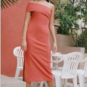 Paloma Wool One Shoulder Donna Midi Side Slit Wedding Guest Orange Dress Size 4